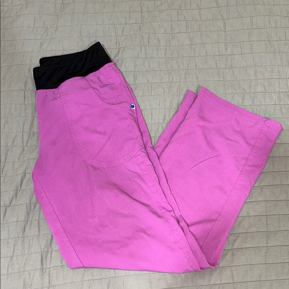 Nurse Mates Bright Pink scrub Pants with Black Waistband